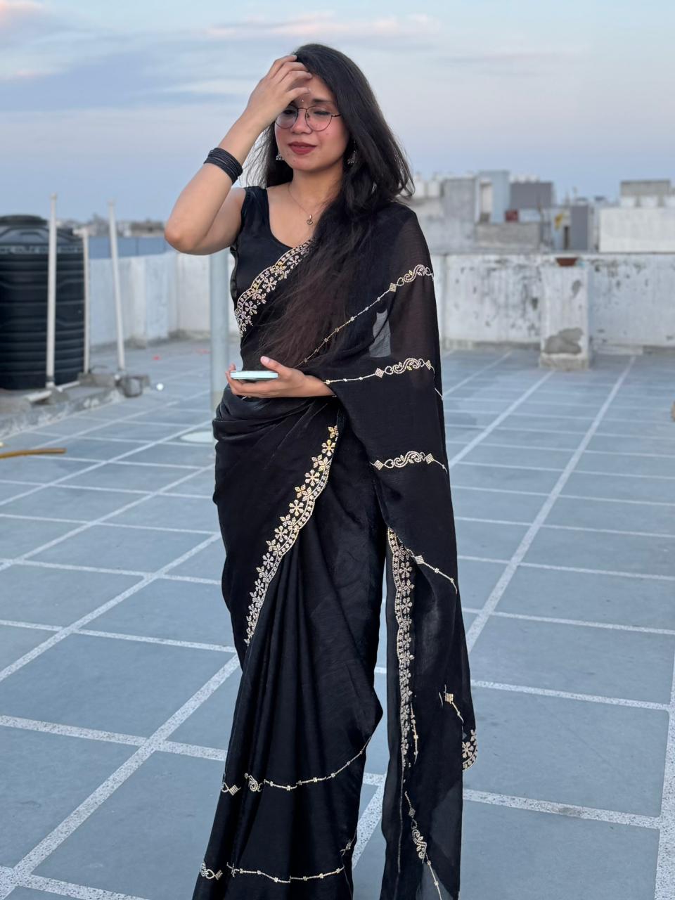 Black Saree with Diamonds
