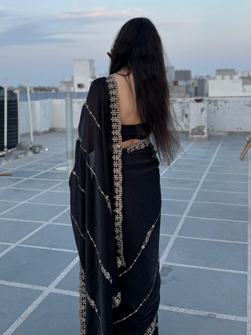 Black Saree with Diamonds