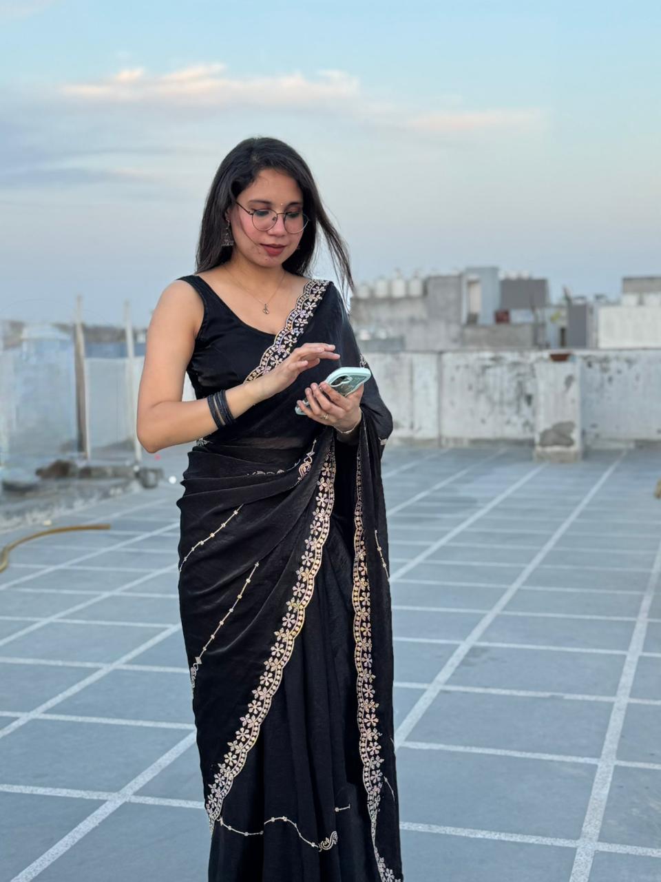 Black Saree with Diamonds