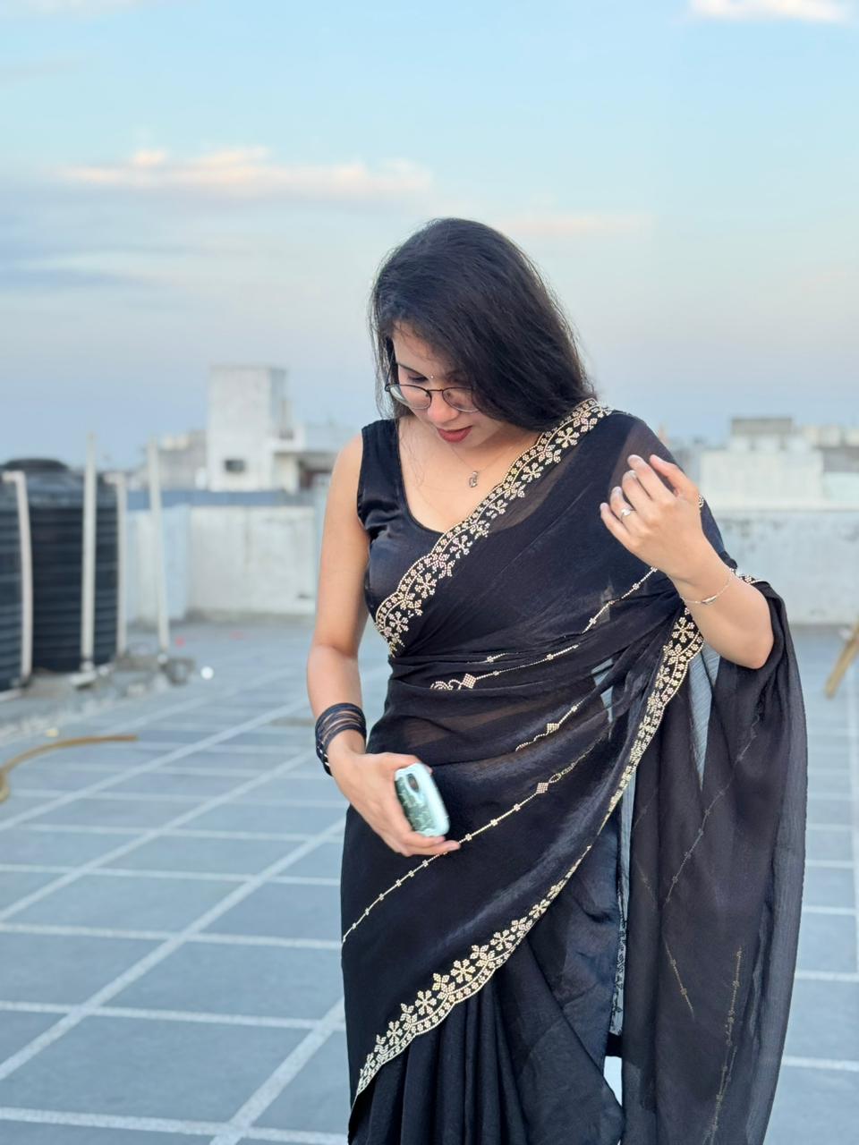 Black Saree with Diamonds